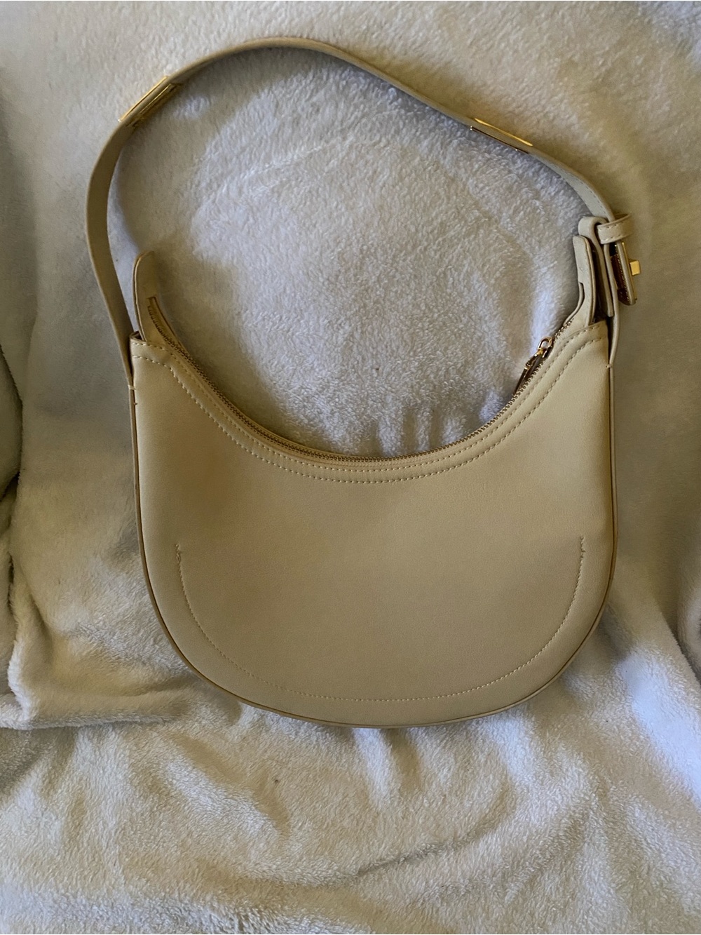 Minimal Cream Crescent Shoulder Bag with Gold Accents
